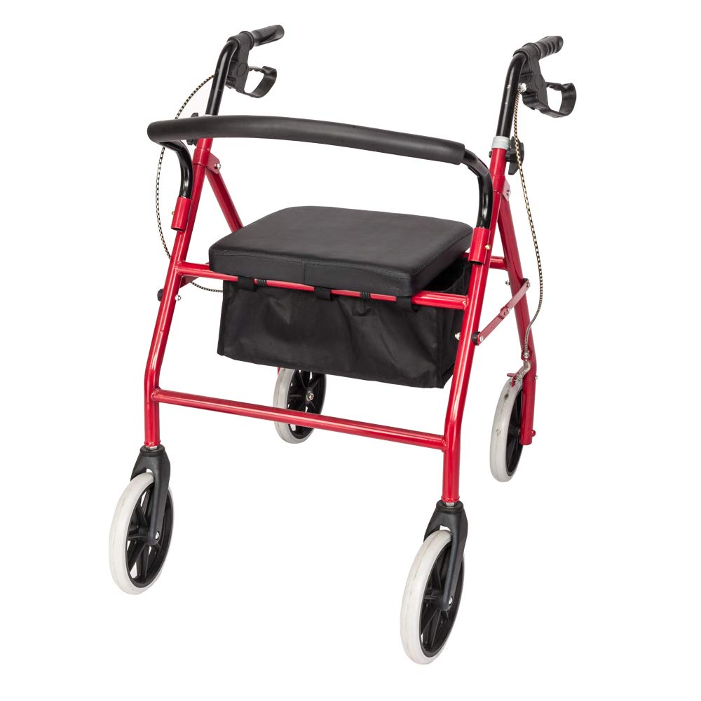 Rollator Walker with Seat, 8-inch Wheels, Black & Red X82188