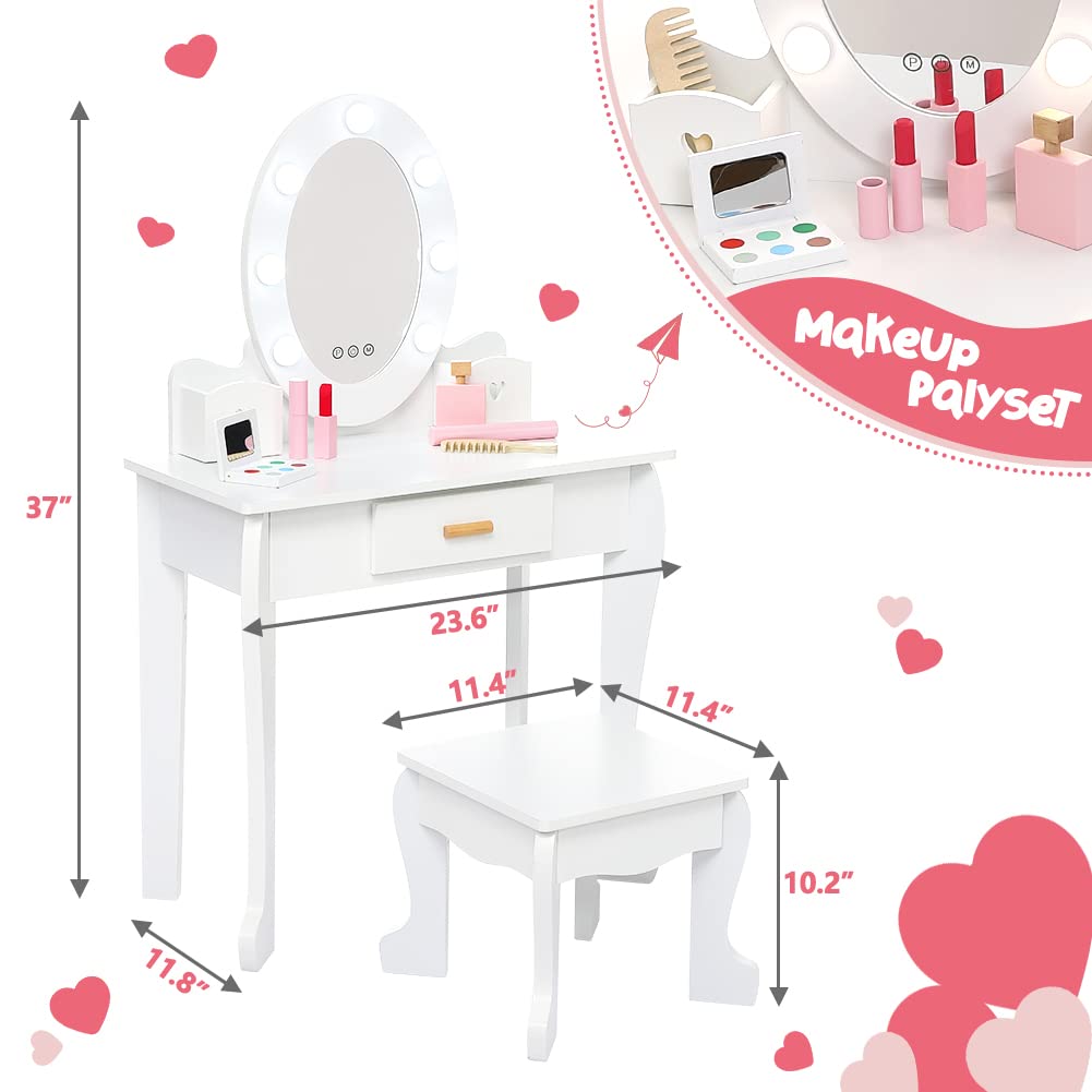 Vanity Table Set with Lighted Mirror and Stool W638