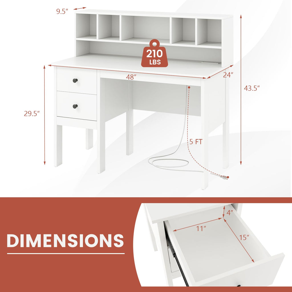 White Desk with Drawers and Hutch M83383