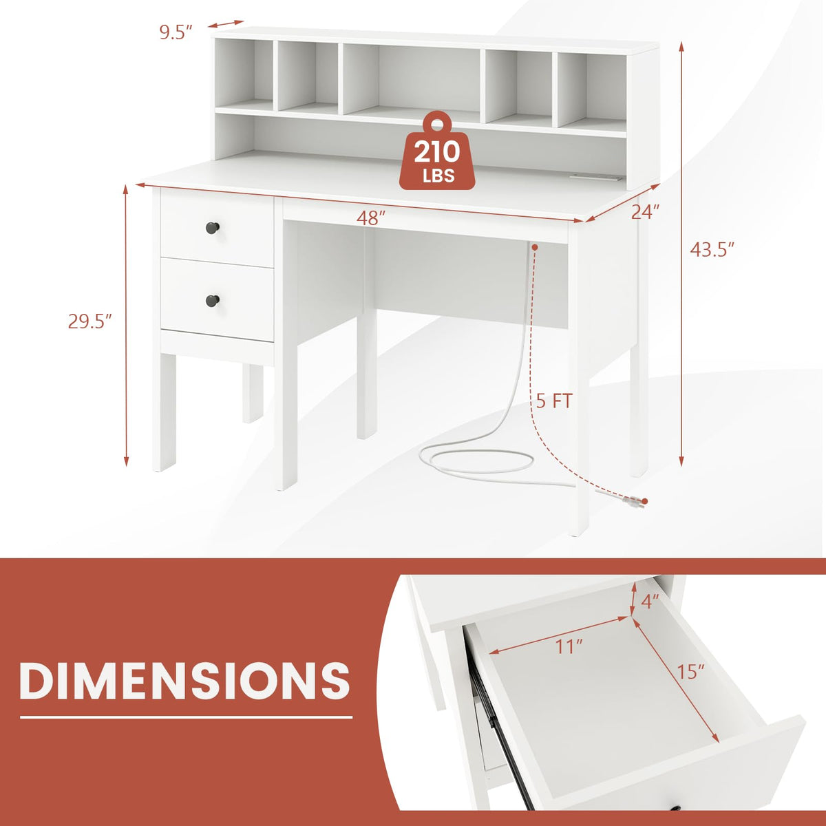 White Desk with Drawers and Hutch M83383