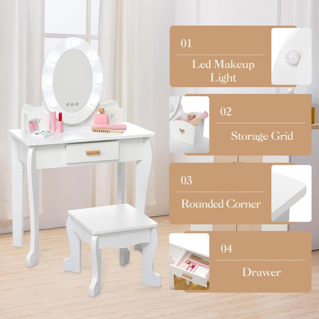 Vanity Table Set with Lighted Mirror and Stool W638