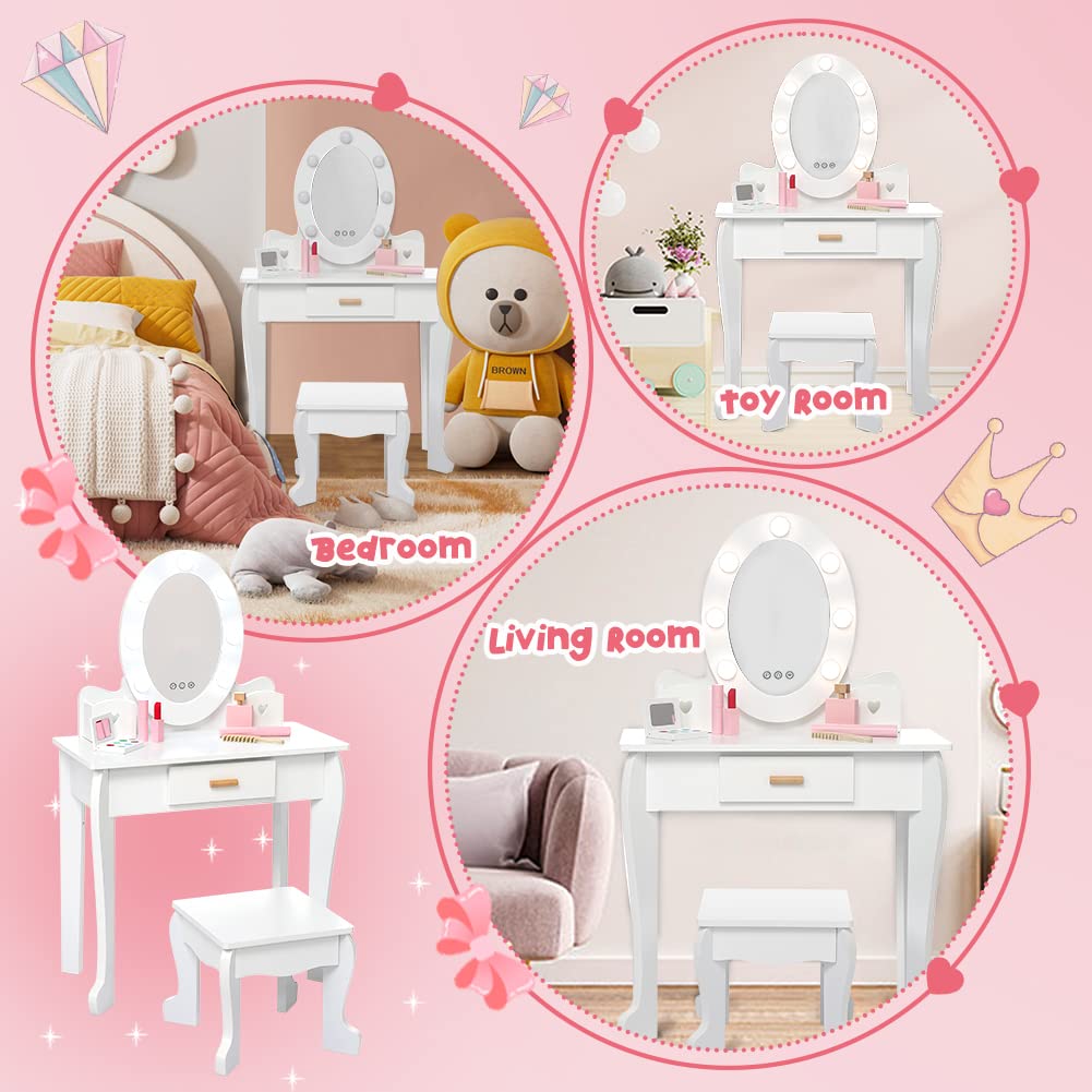 Vanity Table Set with Lighted Mirror and Stool W638