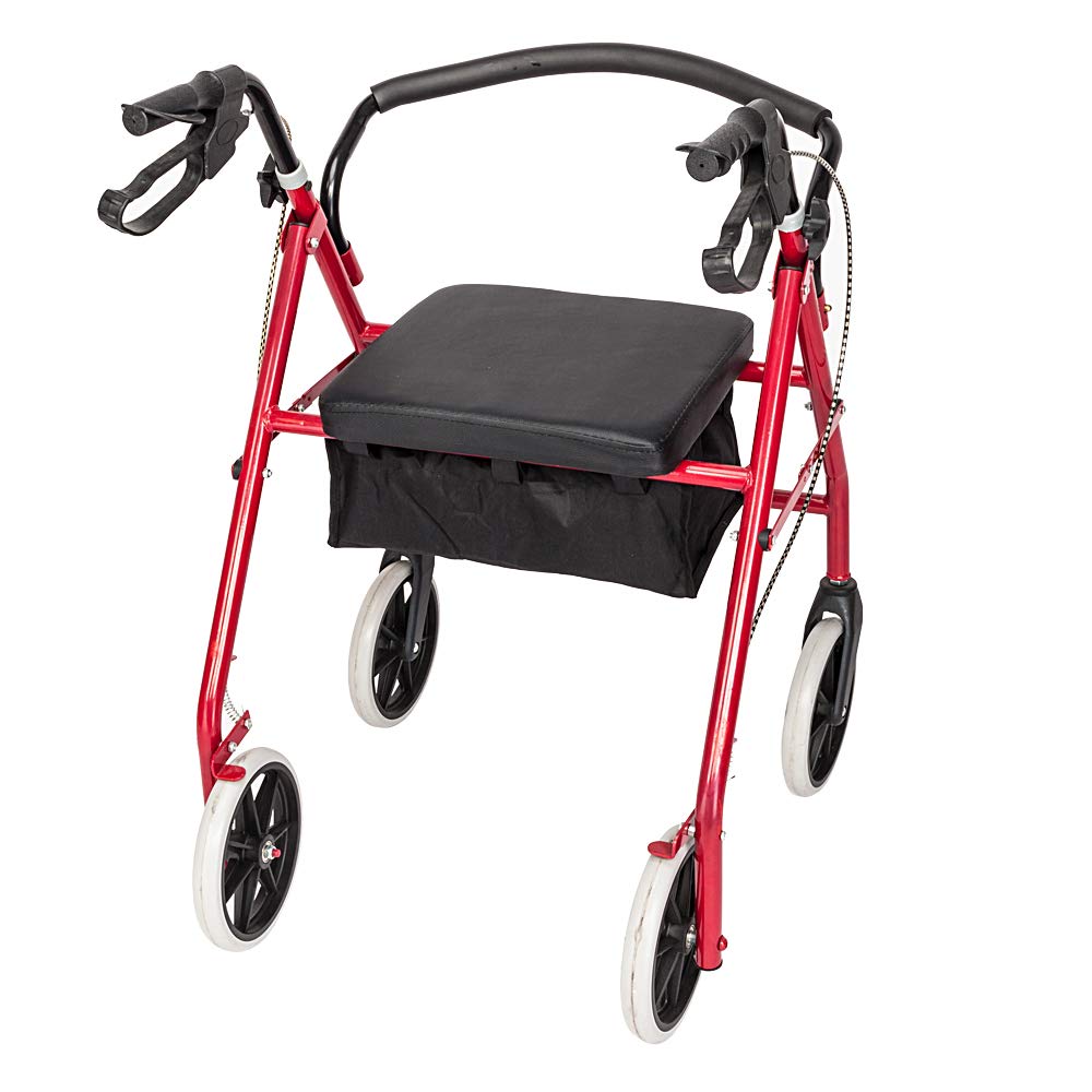 Rollator Walker with Seat, 8-inch Wheels, Black & Red X82188