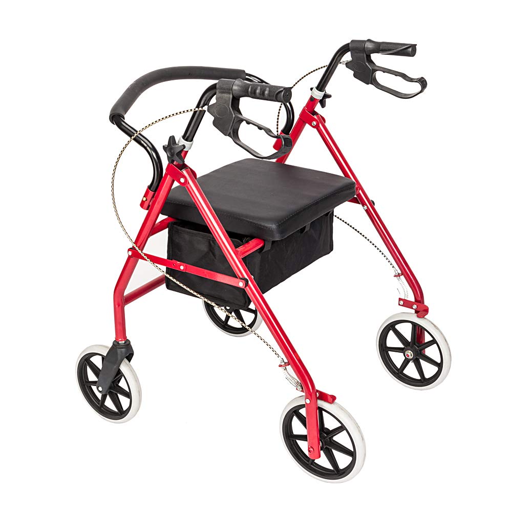 Rollator Walker with Seat, 8-inch Wheels, Black & Red X82188
