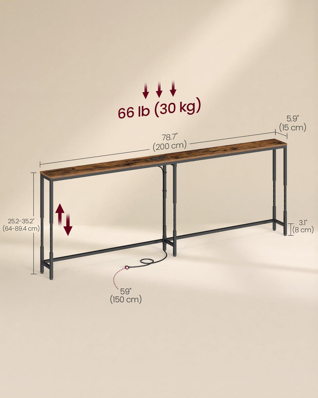 78.7" Height Adjustable Console Table with Power Outlet A59008