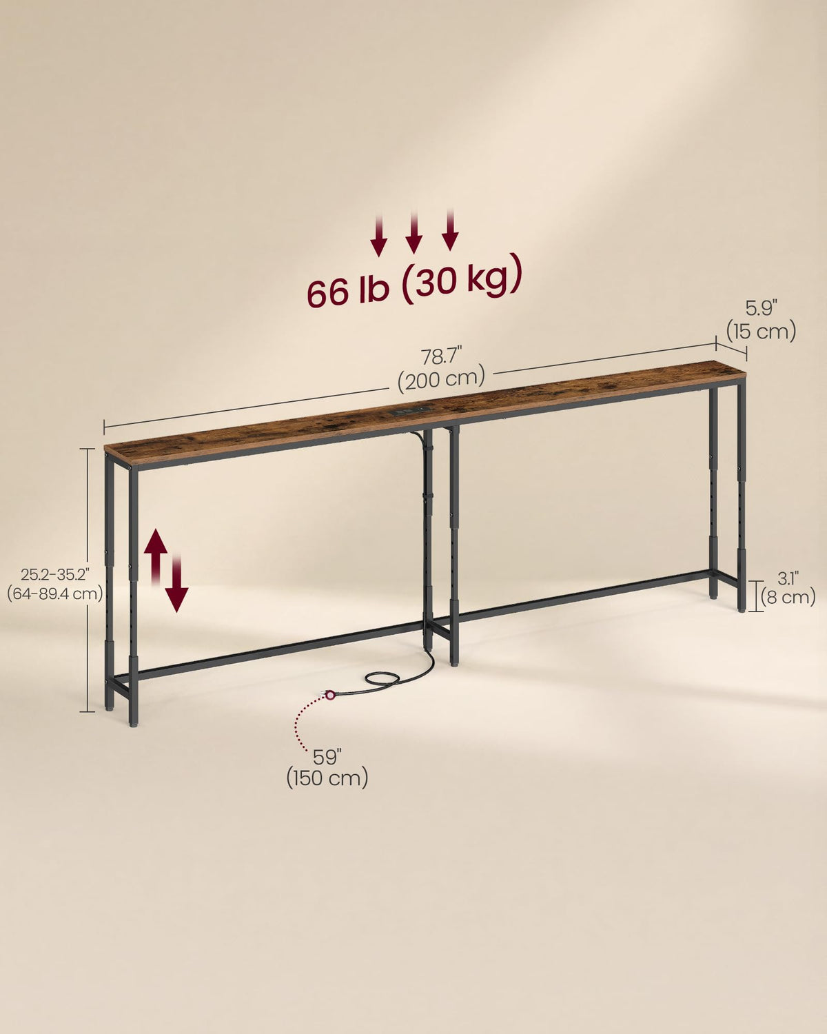 78.7" Height Adjustable Console Table with Power Outlet A59008
