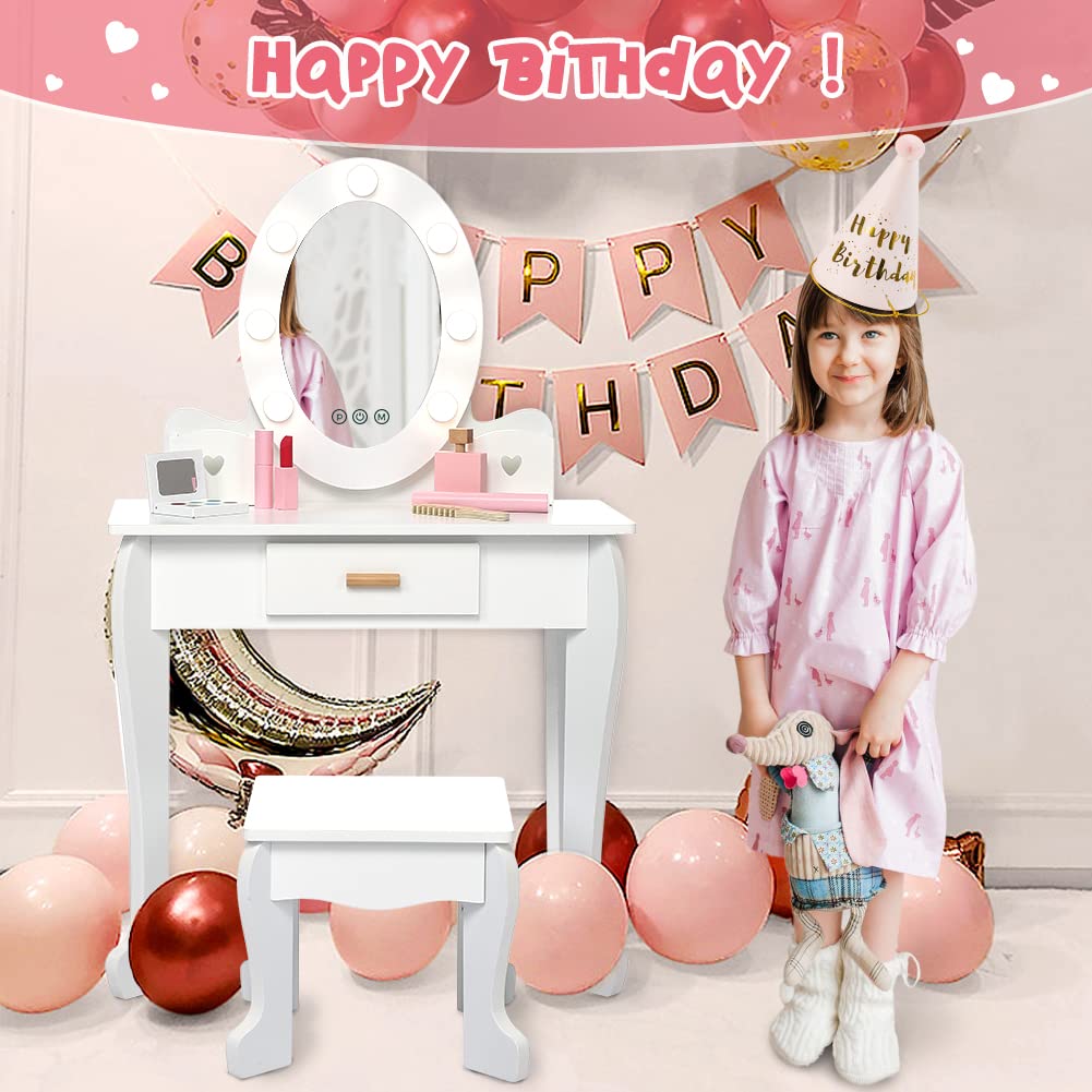 Vanity Table Set with Lighted Mirror and Stool W638