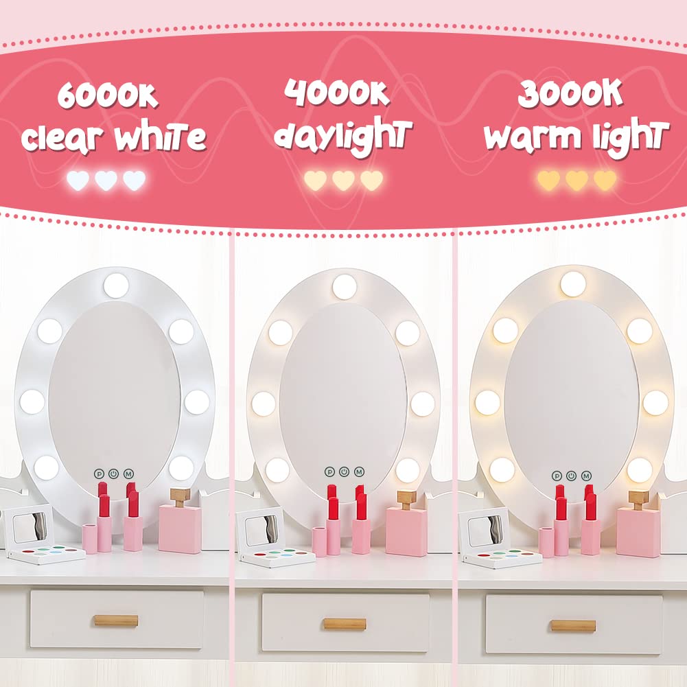Vanity Table Set with Lighted Mirror and Stool W638