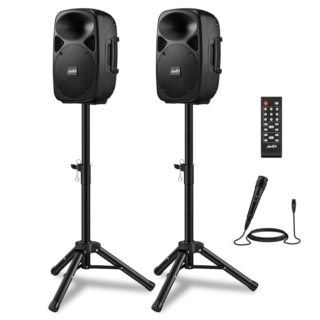 8 Inch Rechargeable Bluetooth PA System with Tripod Stands, Wired Mic J434