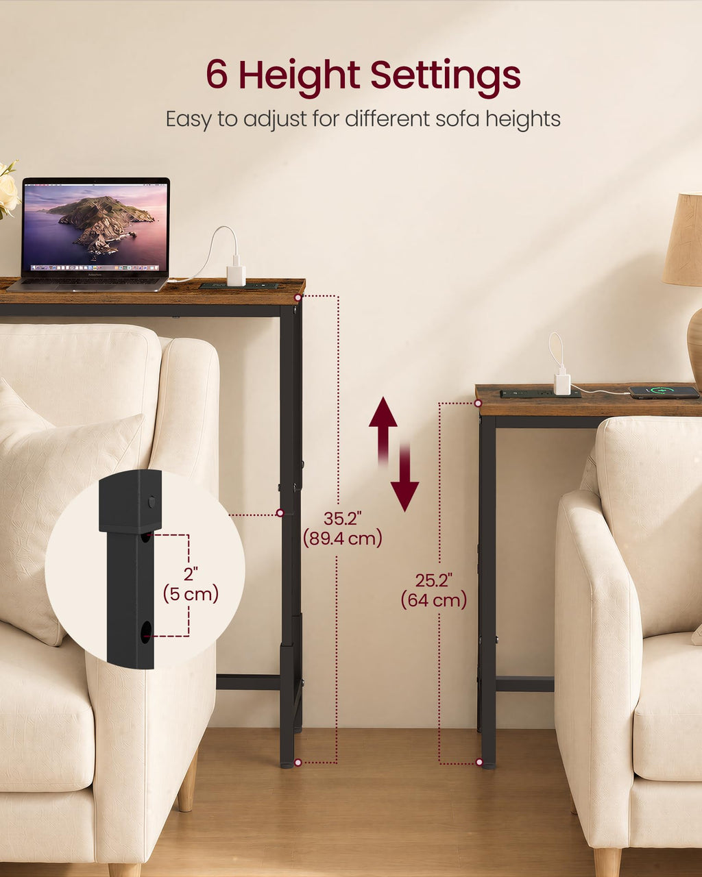 78.7" Height Adjustable Console Table with Power Outlet A59008