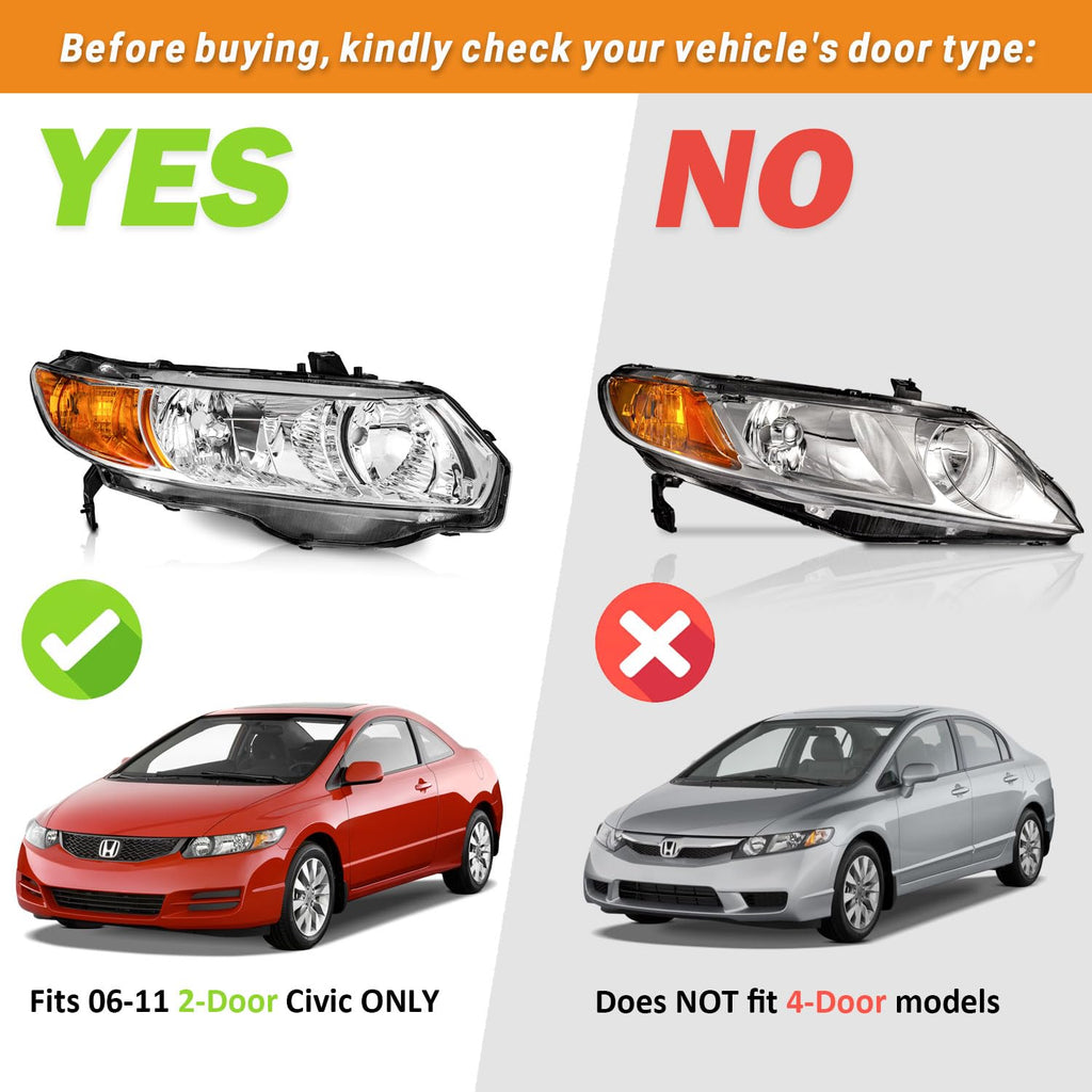 Headlight Assembly Pair Chrome Housing Amber Reflector V221