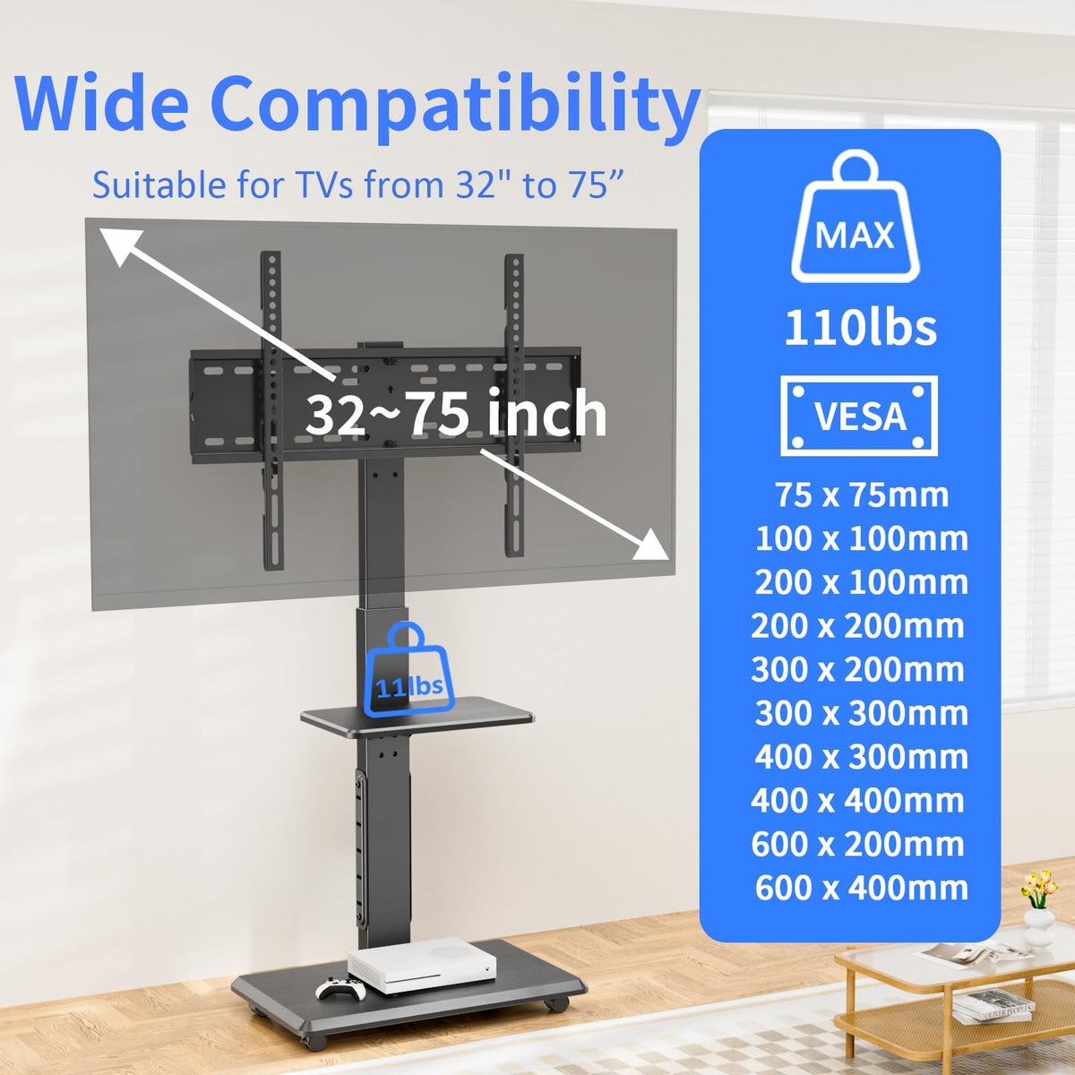 Rolling TV Stand with Power Outlet for 32-75" TV M4318