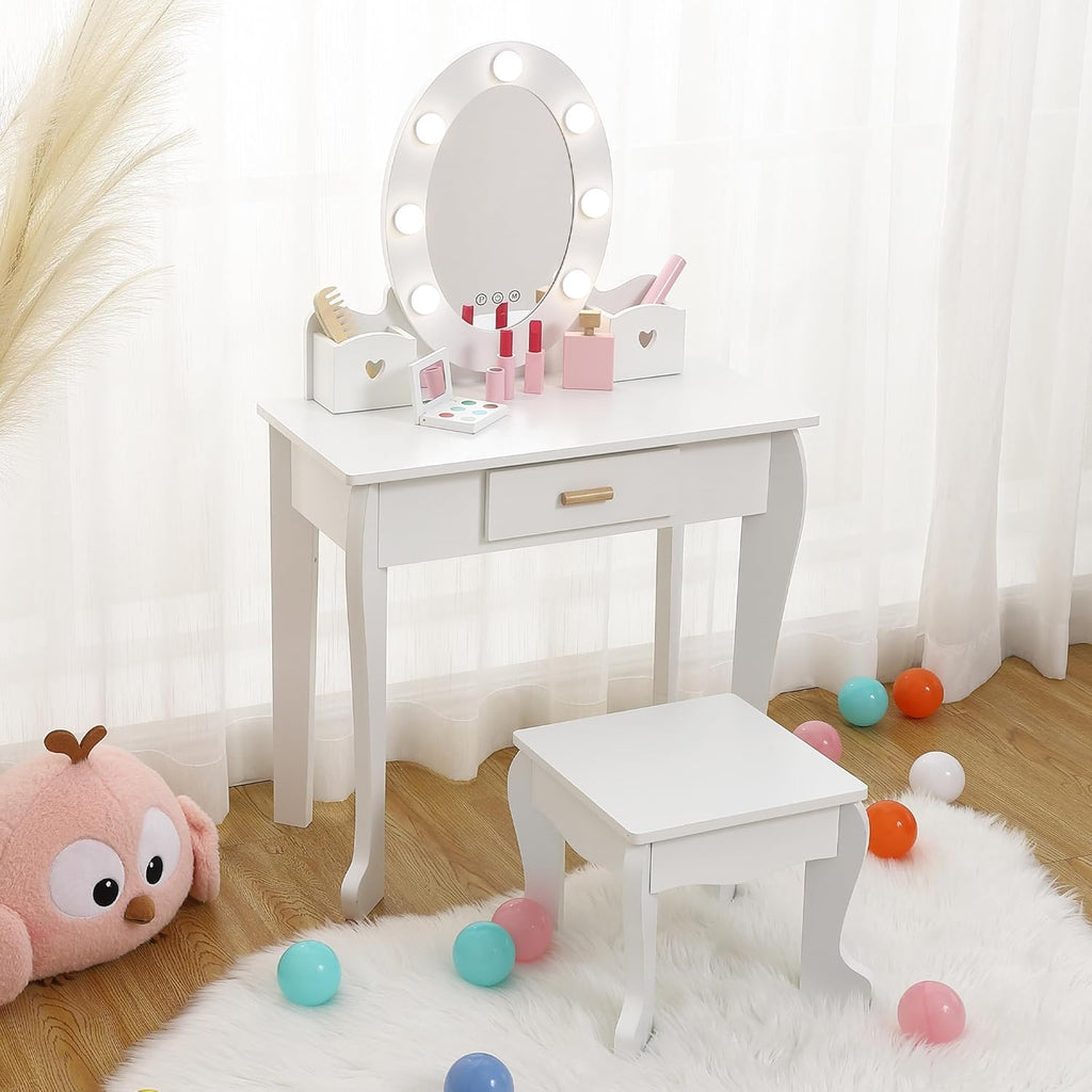 Vanity Table Set with Lighted Mirror and Stool W638