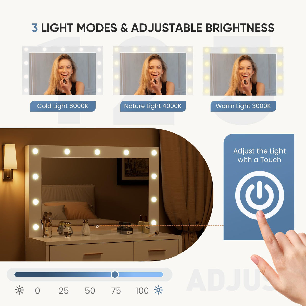 Vanity Desk with Mirror and Lights V304