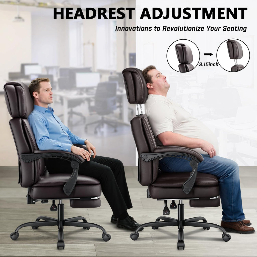 Brown 400lbs Ergonomic PU Leather Office Chair with Foot Rest Q245952