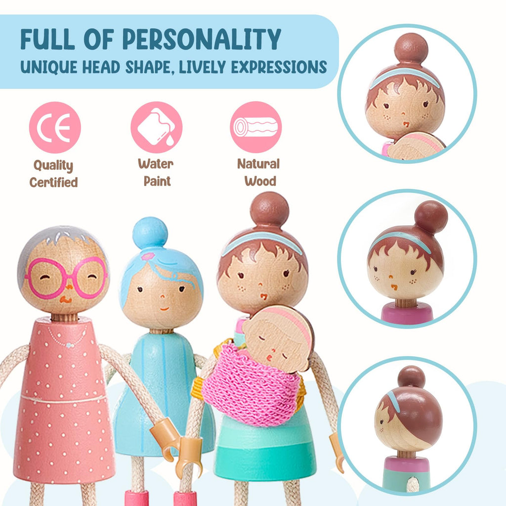 Wooden Family Dolls Set of 7 F12130