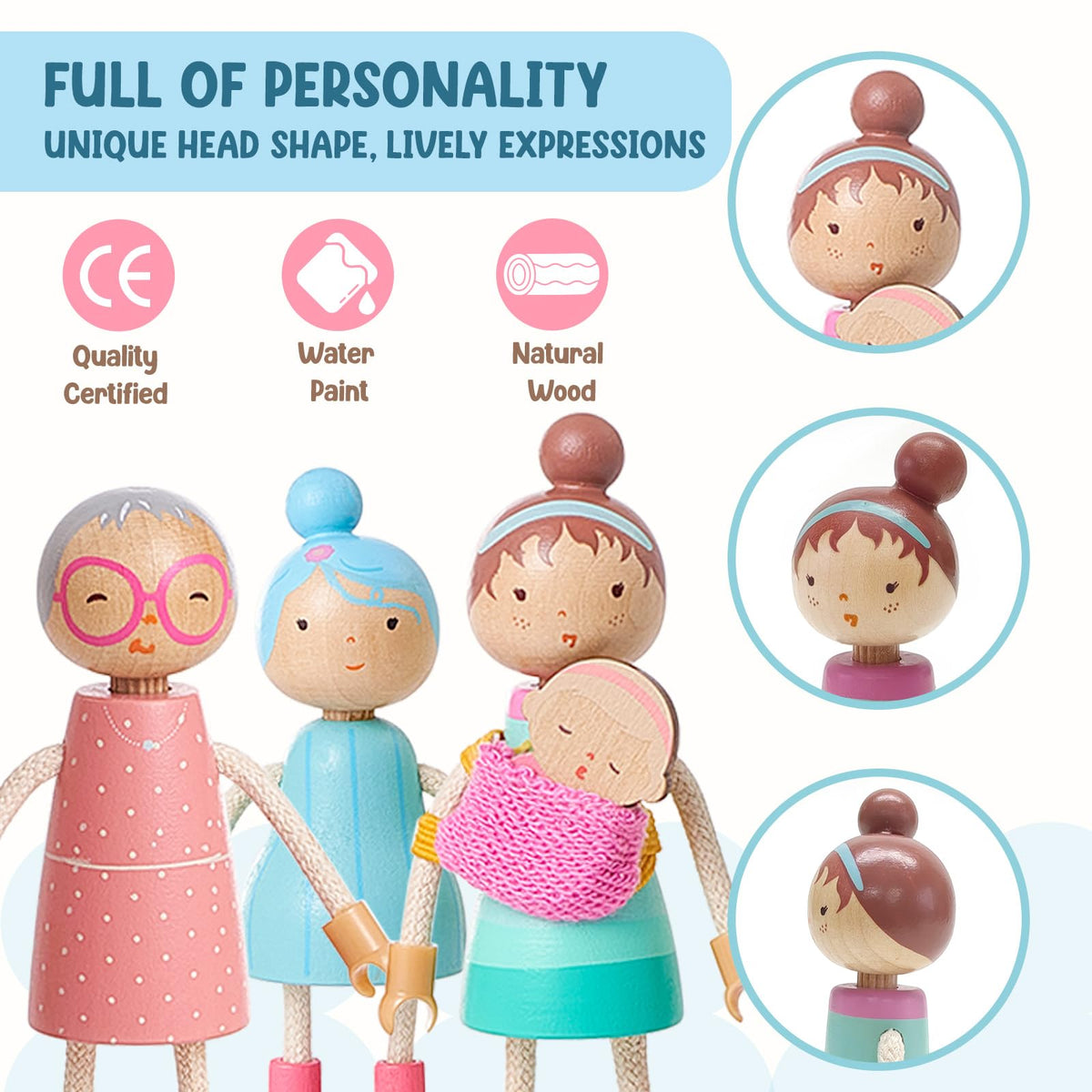 Wooden Family Dolls Set of 7 F12130
