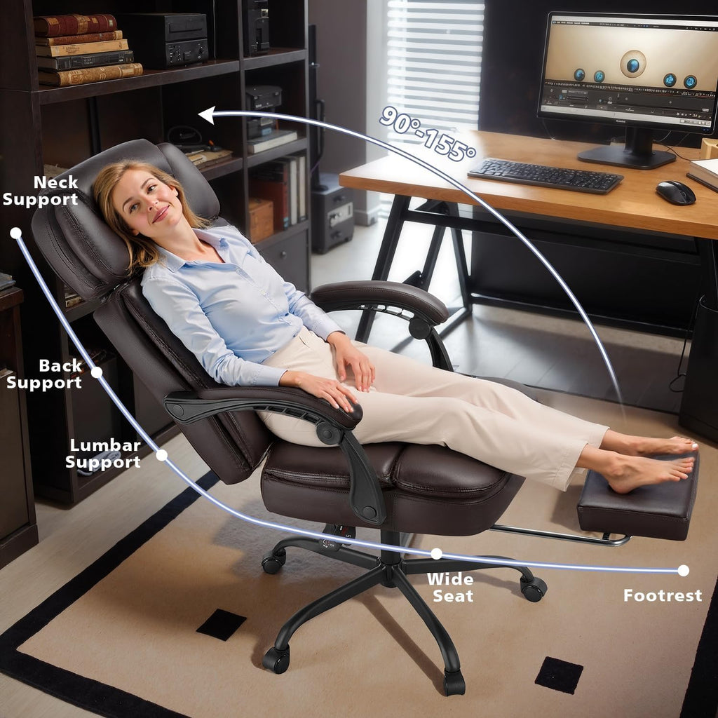 Brown 400lbs Ergonomic PU Leather Office Chair with Foot Rest Q245952