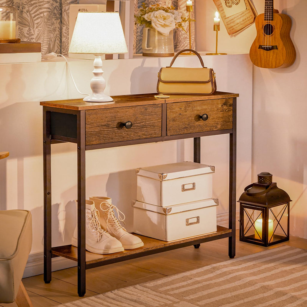 29.5" Narrow Console Table with 2 Fabric Drawers V599