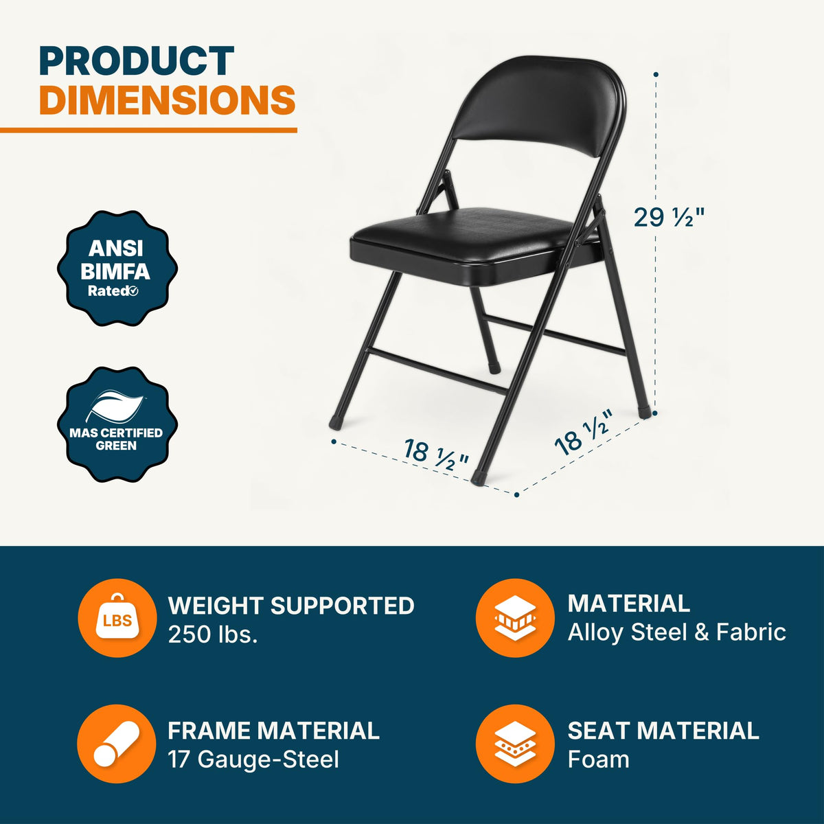 Black Vinyl Padded Steel Folding Chairs 4-Pack U601
