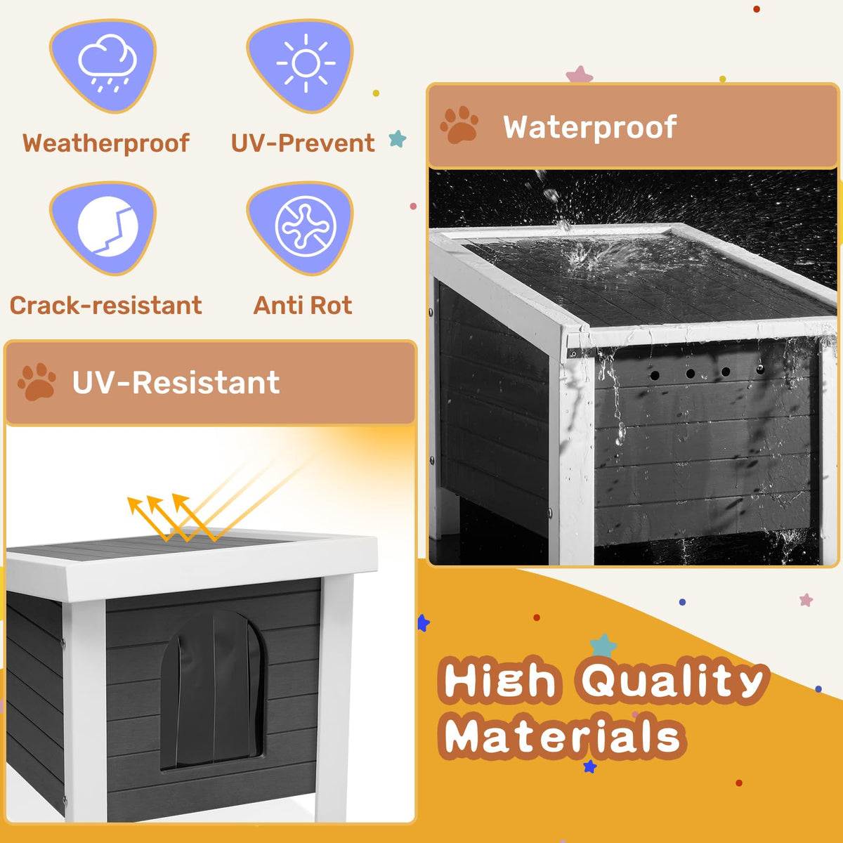 Outdoor Cat House Weatherproof HDPE Grey Medium R4186