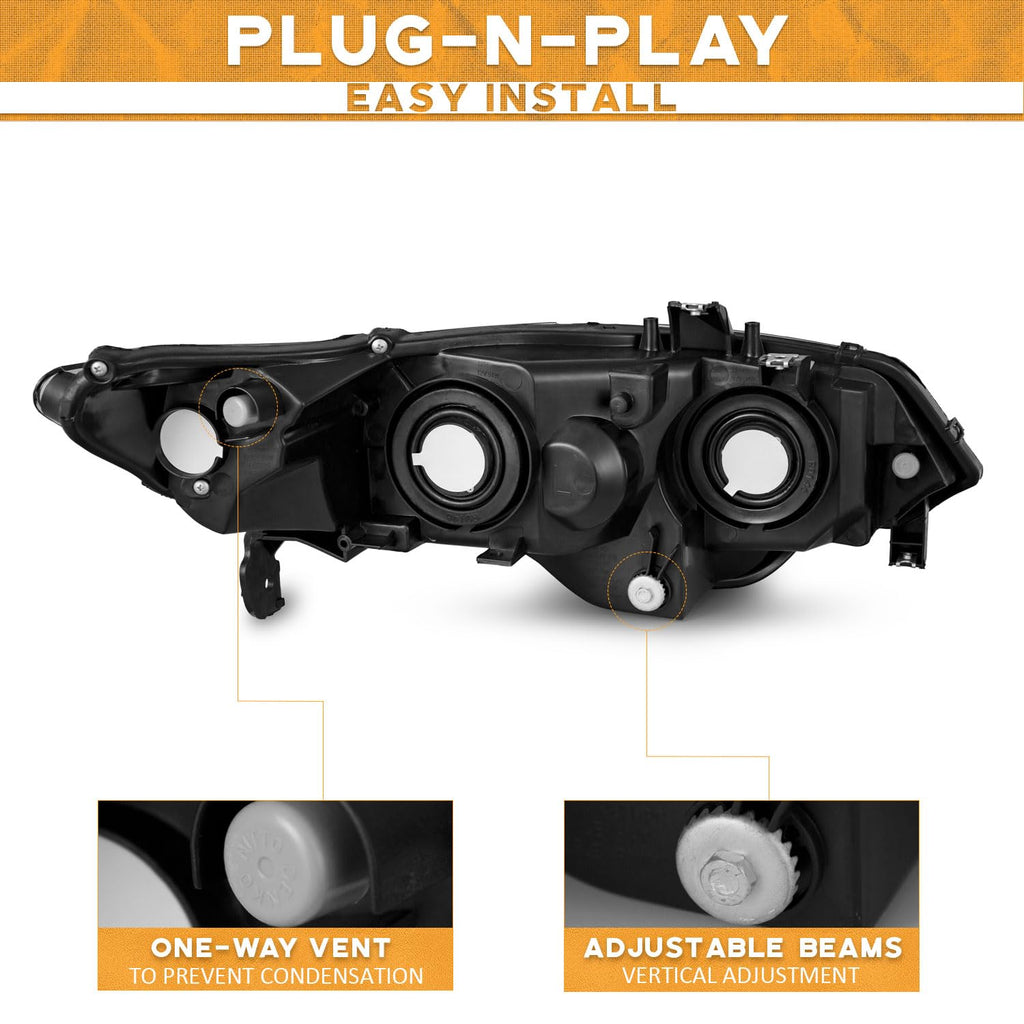 Headlight Assembly Pair Chrome Housing Amber Reflector V221