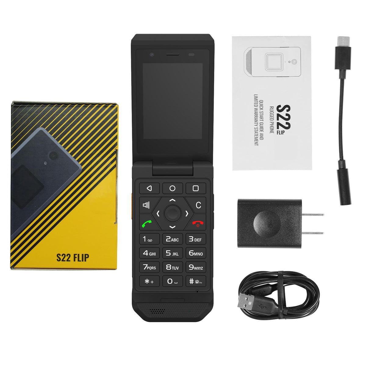 Unlocked Rugged Flip Phone 16GB 2.8'' Touchscreen Android 11 IP68 Water Resistant 4G LTE GSM Single Sim Black L92221