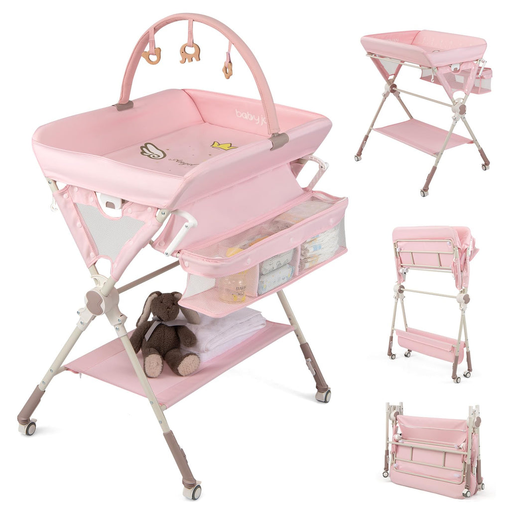 Portable Foldable Baby Changing Table with Wheels Y599312