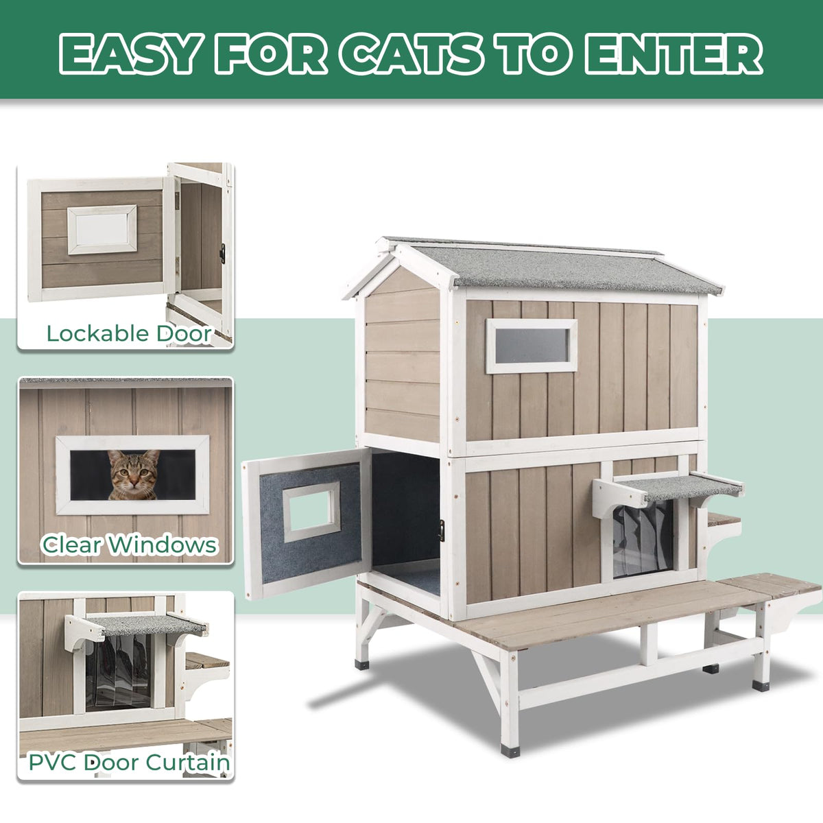 Insulated 2-Story Outdoor Cat House V1141