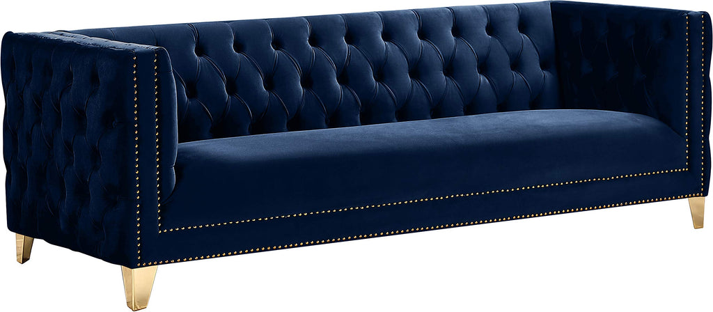 Navy Velvet Sofa with Gold Nailhead Trim R827994