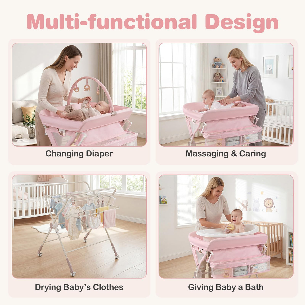 Portable Foldable Baby Changing Table with Wheels Y599312