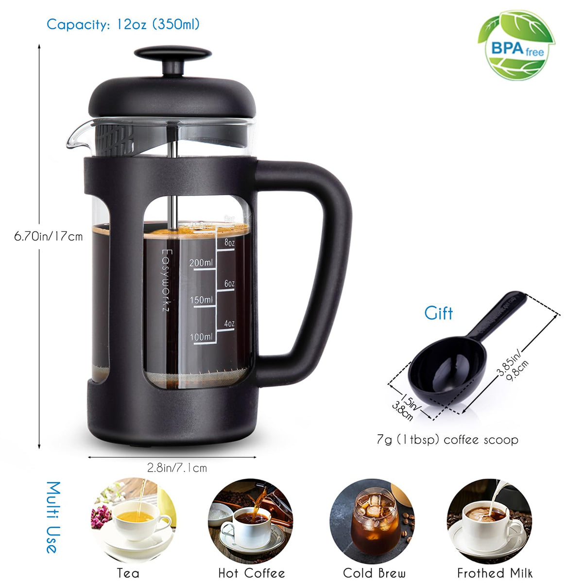 12 oz French Press Coffee Tea Maker with Measuring Spoon S79405