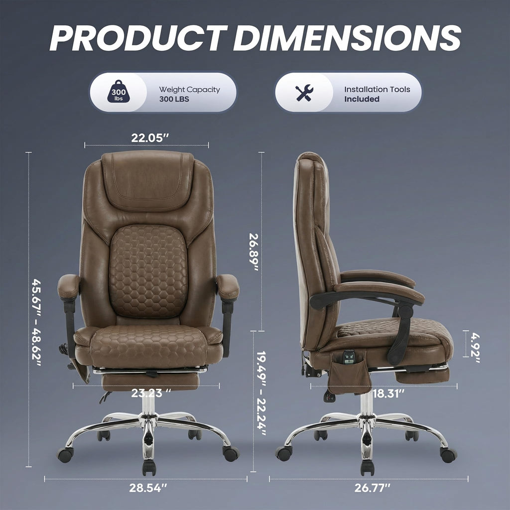 Brown Leather Massage Office Chair with Heat and Footrest S11945