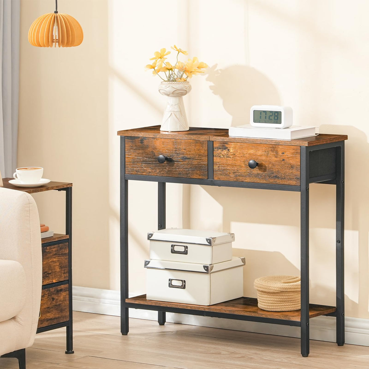 29.5" Narrow Console Table with 2 Fabric Drawers V599