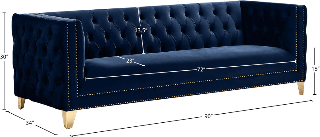 Navy Velvet Sofa with Gold Nailhead Trim R827994