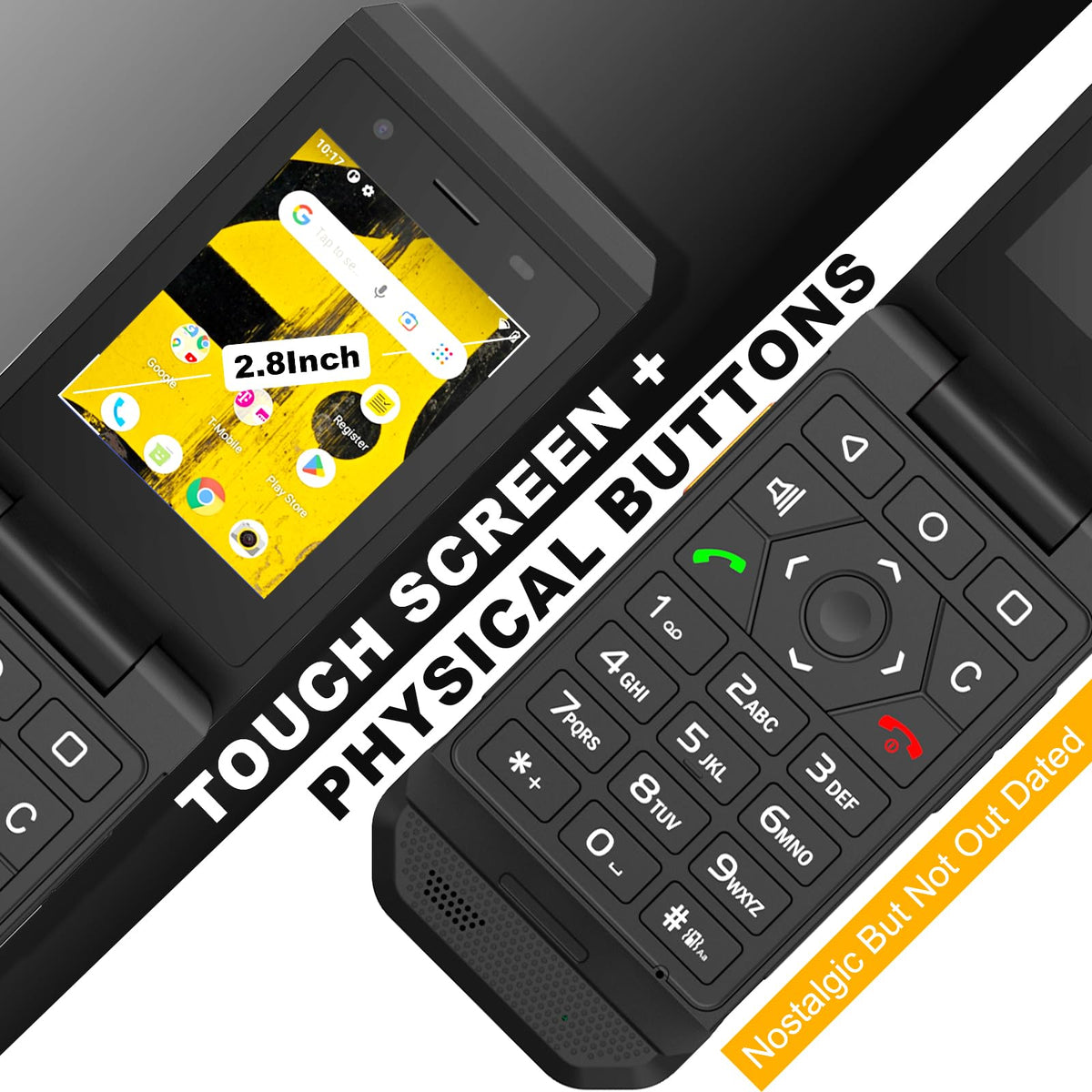 Unlocked Rugged Flip Phone 16GB 2.8'' Touchscreen Android 11 IP68 Water Resistant 4G LTE GSM Single Sim Black L92221