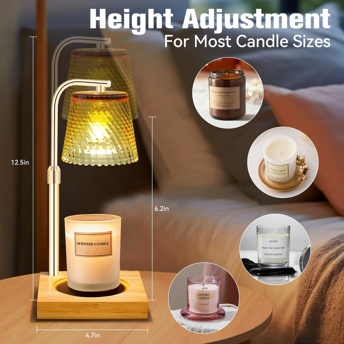 Height Adjustable Dimmable Candle Warmer Lamp with Timer M216553