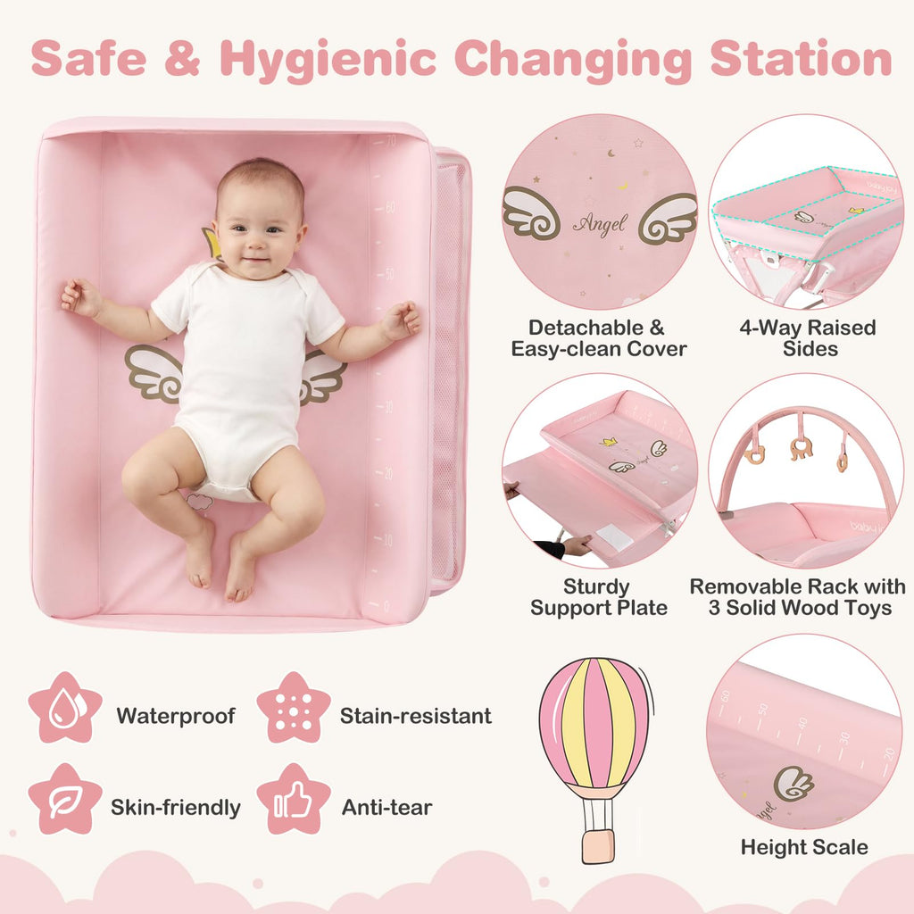Portable Foldable Baby Changing Table with Wheels Y599312