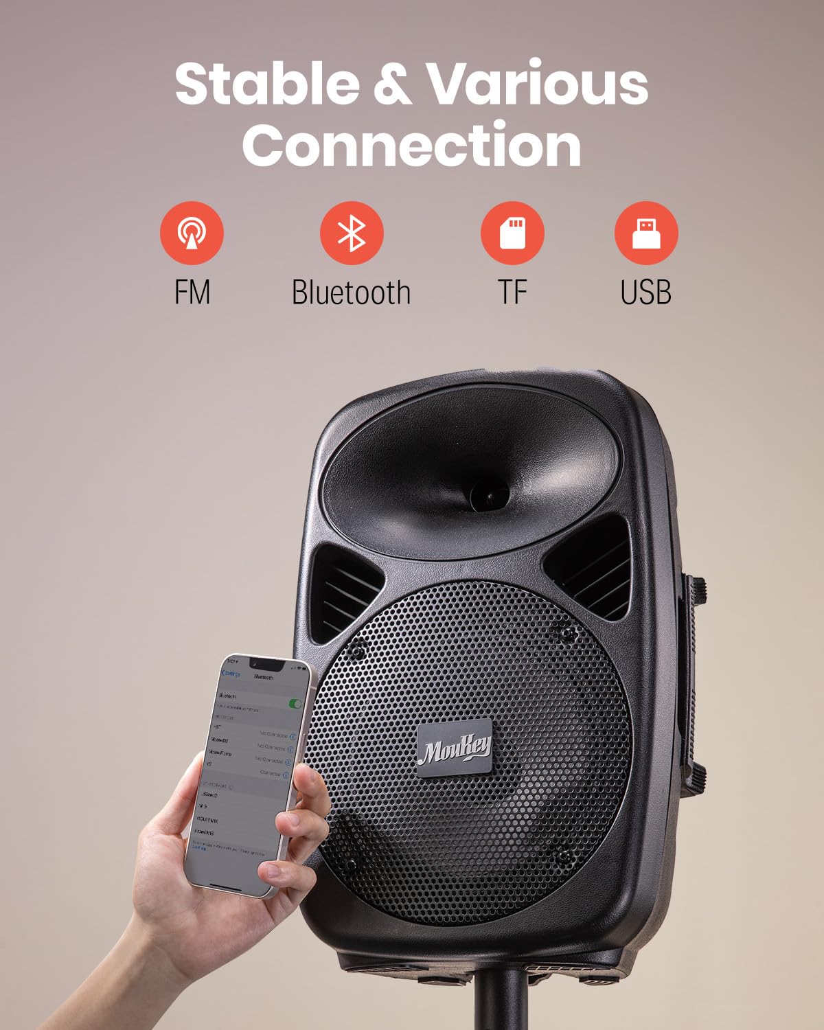 8 Inch Rechargeable Bluetooth PA System with Tripod Stands, Wired Mic J434