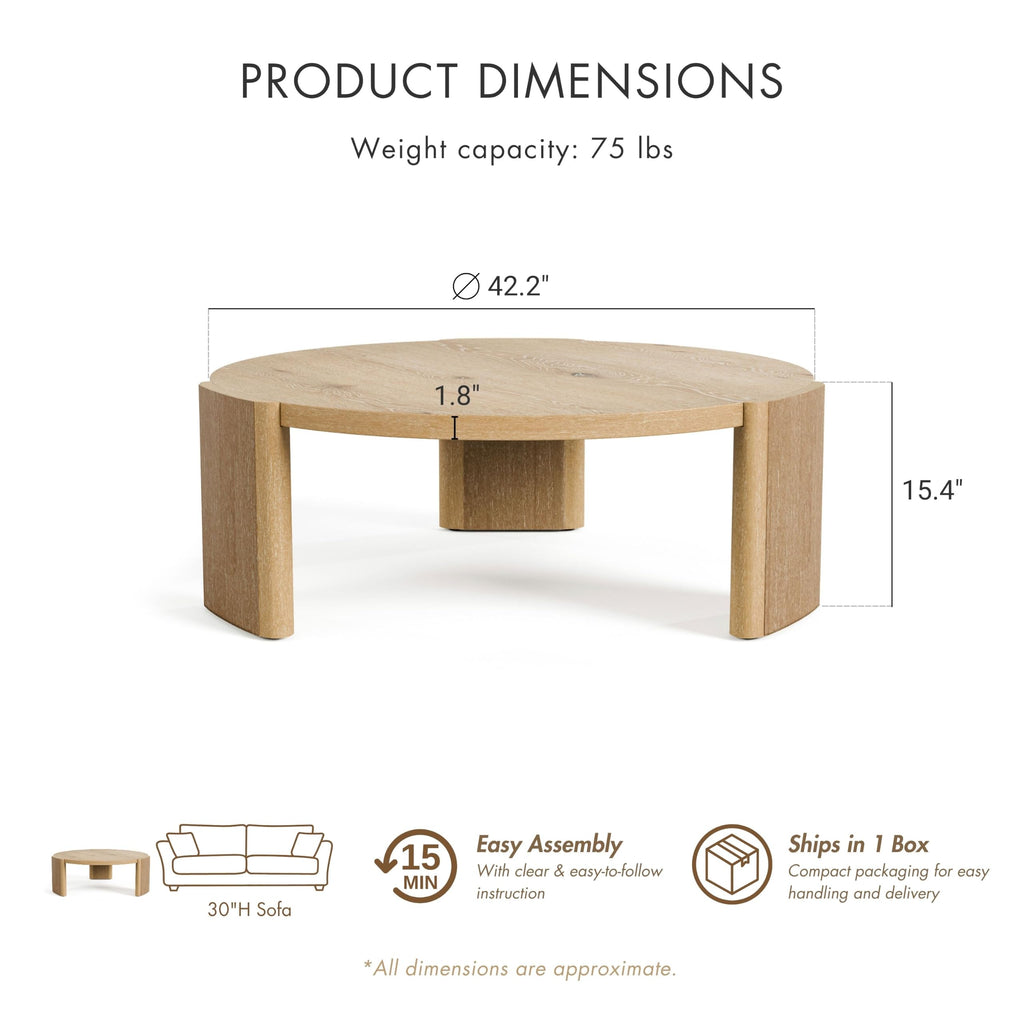 42” Round Oak Finish Wood Coffee Table H637000
