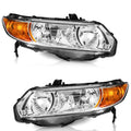 Headlight Assembly Pair Chrome Housing Amber Reflector V221