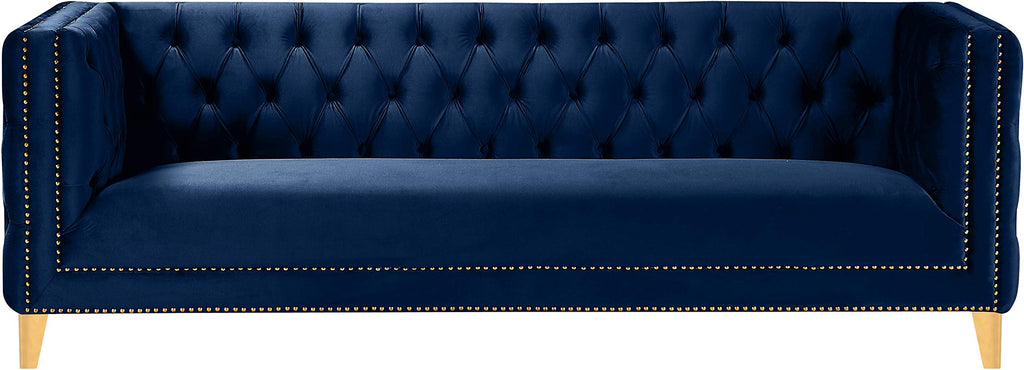 Navy Velvet Sofa with Gold Nailhead Trim R827994