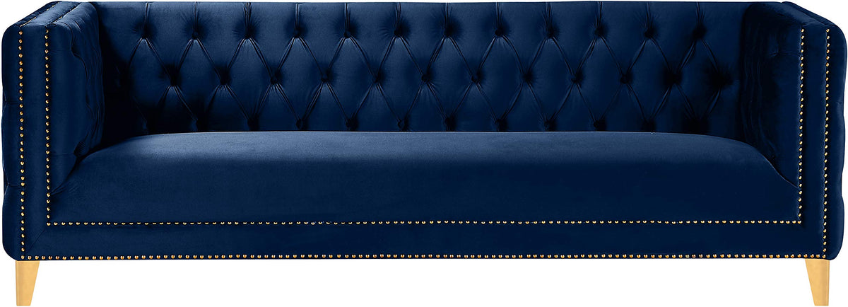 Navy Velvet Sofa with Gold Nailhead Trim R827994