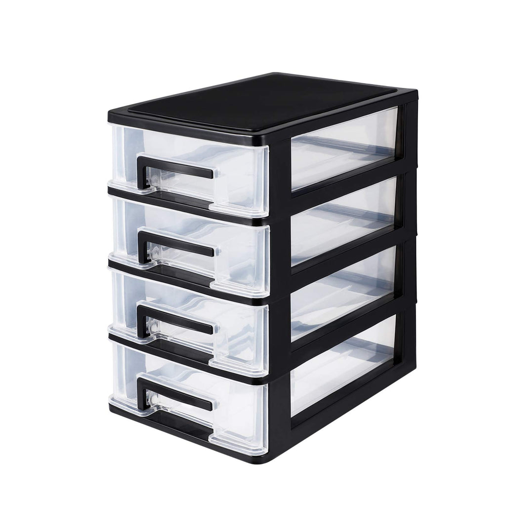 Black Transparent 4-Layer Plastic Drawer Storage Cabinet U69673