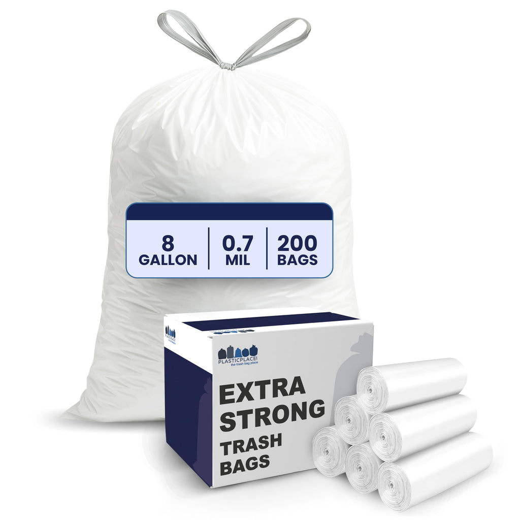8 Gallon White Drawstring Trash Bags 200 Count Y90018