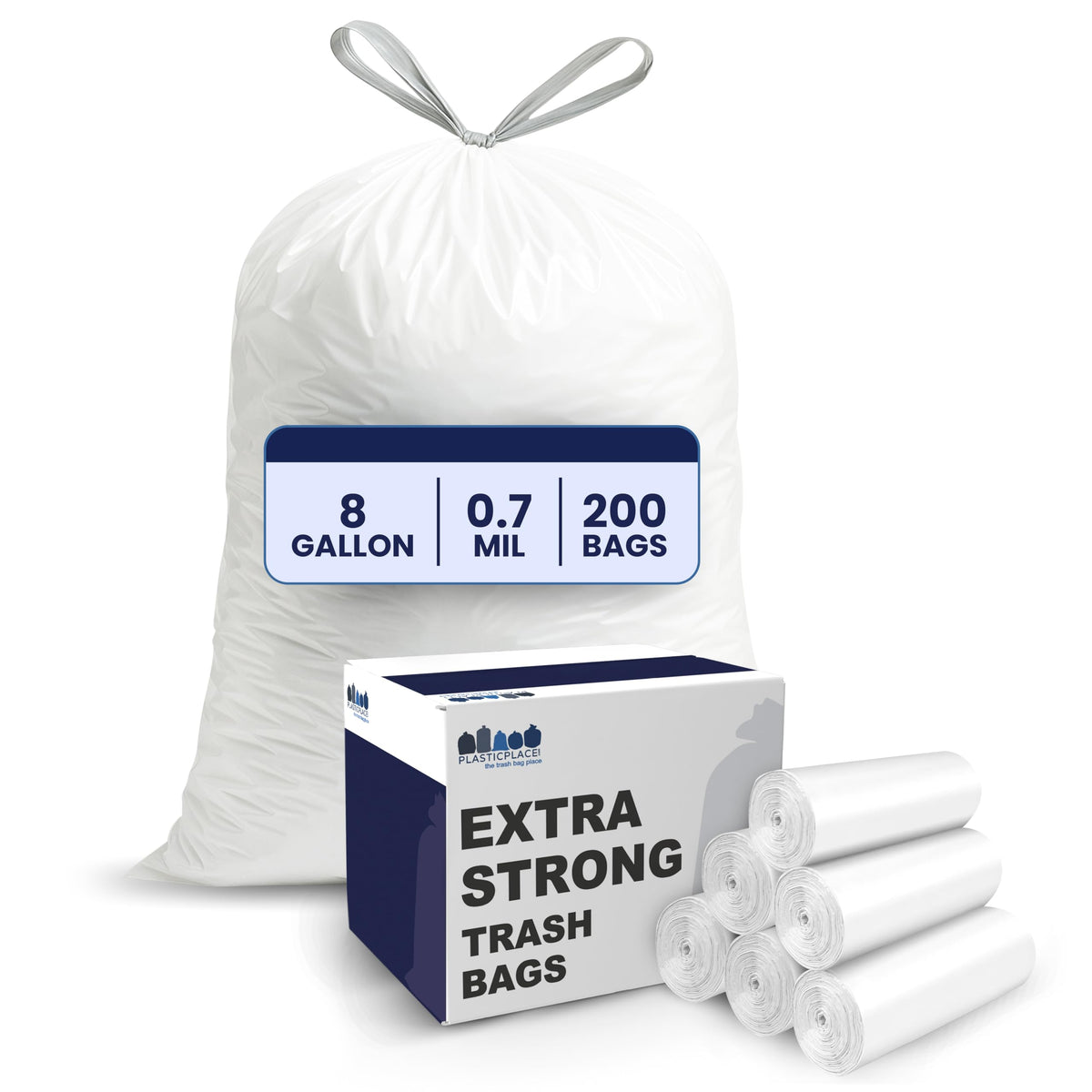 8 Gallon White Drawstring Trash Bags 200 Count Y90018