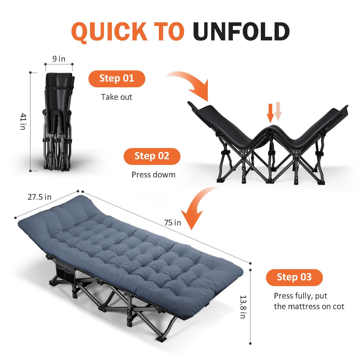 Camping Cot with Cushion P9577