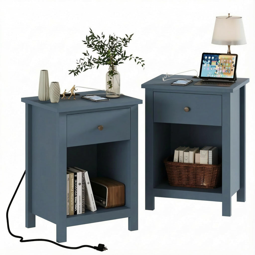 Farmhouse Nightstand with Charging Station Set of 2 O439480