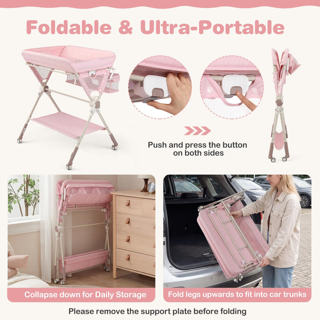 Portable Foldable Baby Changing Table with Wheels Y599312