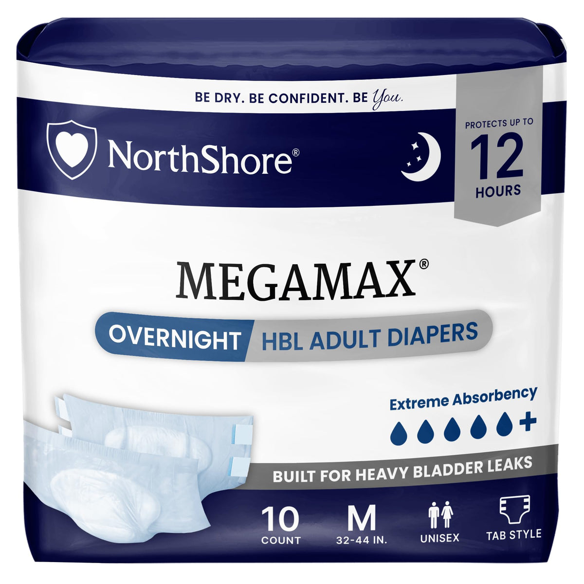 White Medium Adult Diapers with Tabs, 10 Count V40864
